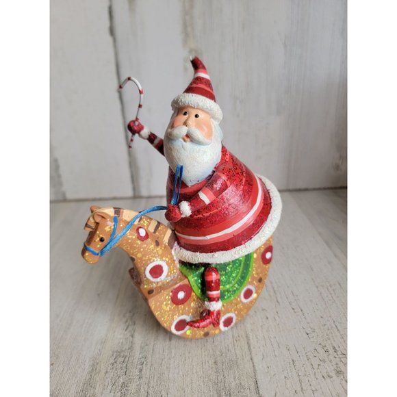 Unique glitter Santa Claus rocking horse candy cane home figure Xmas - Picture 2 of 8